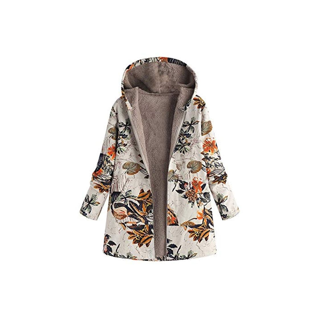 Fashion Abrigos para Mujer Invierno Chaqueta Suéter Floral Bolsillos con Capucha Jersey Tallas Grandes Sudadera con Capucha Caliente Y Esponjoso Gruesas Cerrojo De Capa Mantene Lino Ropa riou