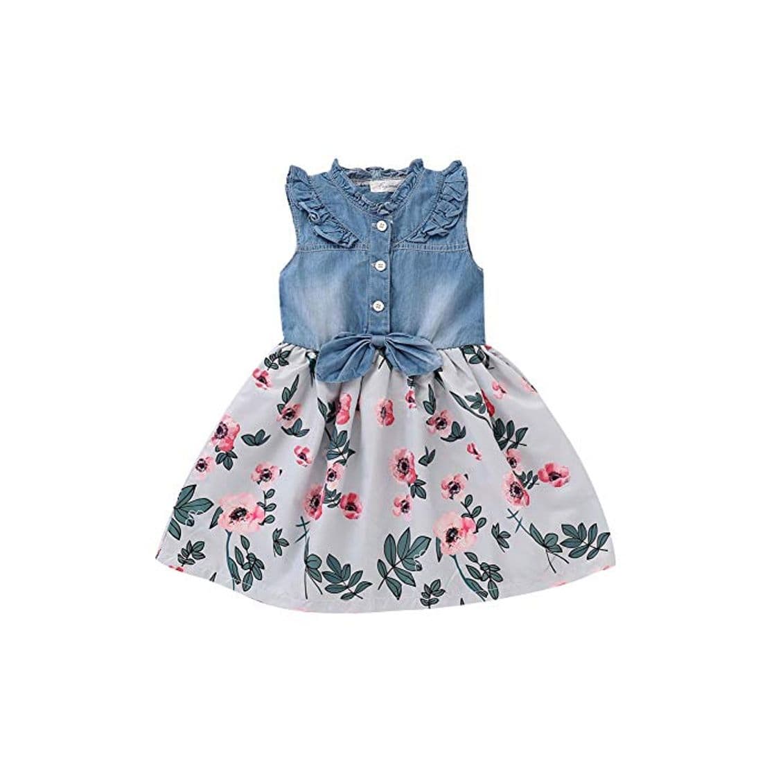 Product Miyanuby Summer Dress for Baby Girl Single Breasted Sleeveless Denim Floral Dress