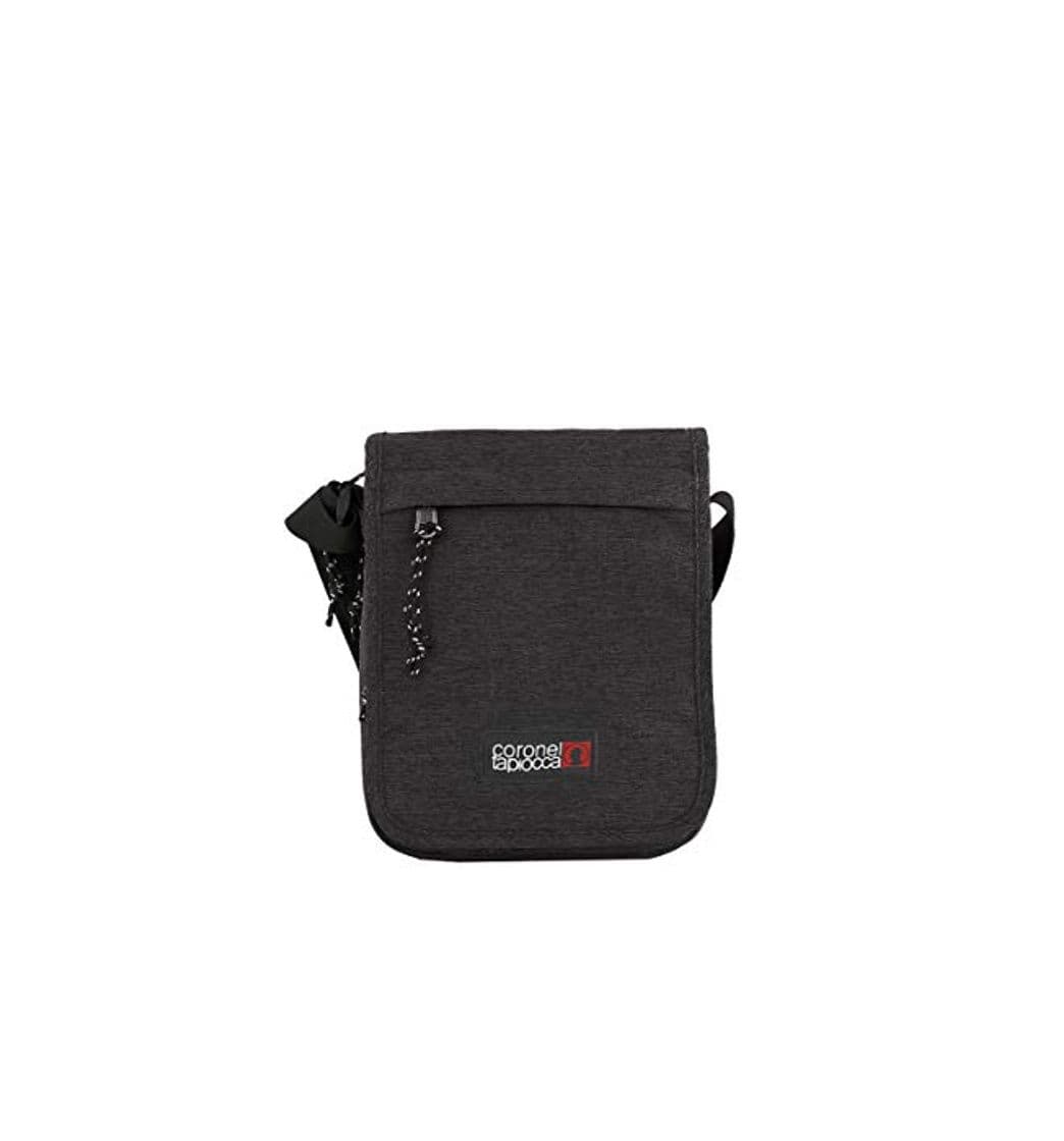 Moda Bolso para Hombre Bolso Bandolera Coronel Tapiocca Casual con Solapa Bolsillos y Cremallera Denim 24 cm Negro