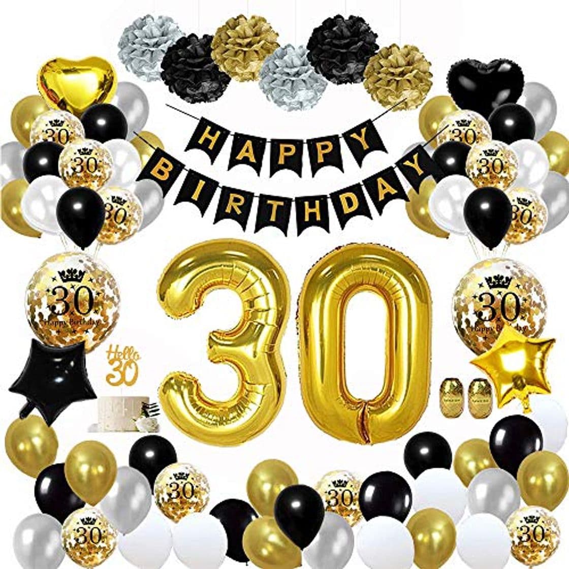 Producto MMTX 30 Globos Cumpleaños Decoracione Oro Negro