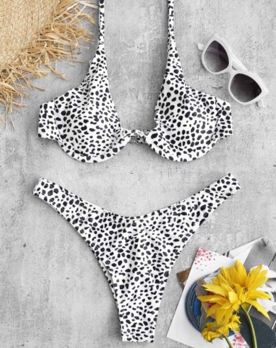 Fashion Bikini con aro estampado blanco