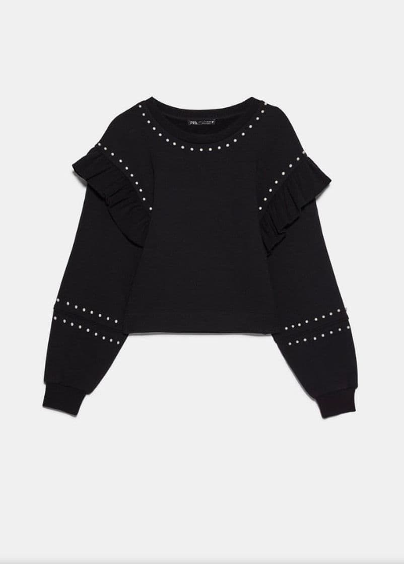 Fashion SWEATSHIRT WITH RUFFLES AND PEARL BEADS