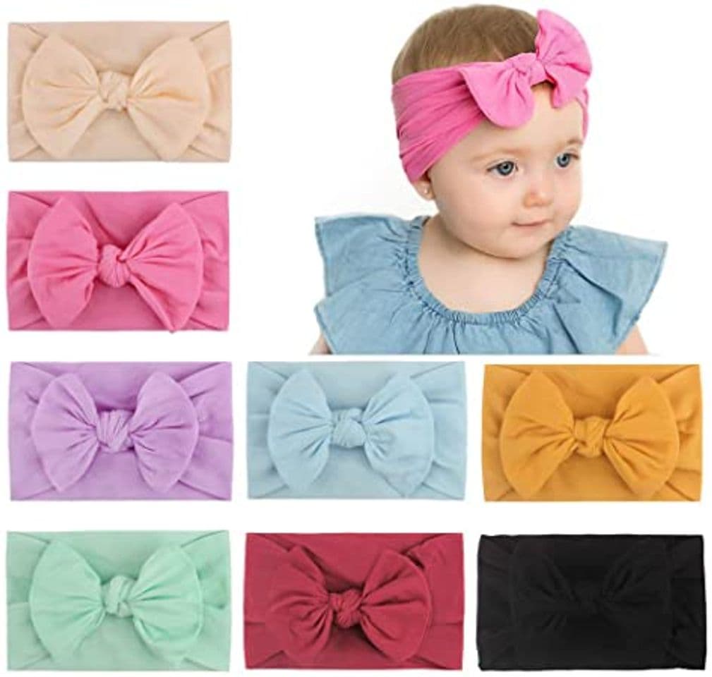 Fashion 8 unids Baby Girls Nylon Diadema Super Elastic Bows Banda de Pelo