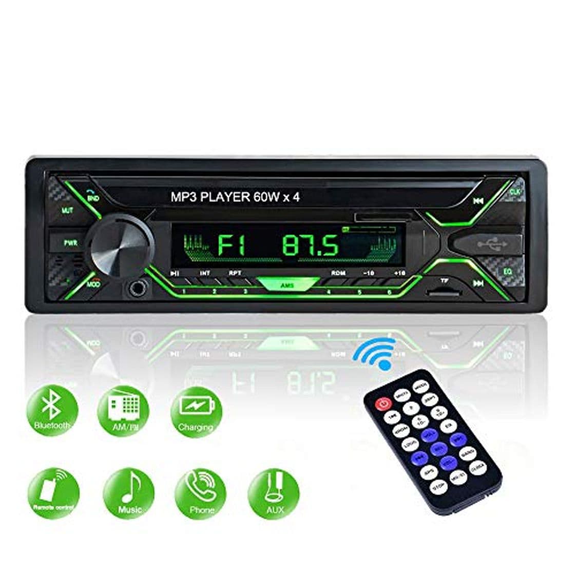 Lugar Aigoss Radio Coche Autoradio Bluetooth 1 DIN 60W x 4 FM Estéreo