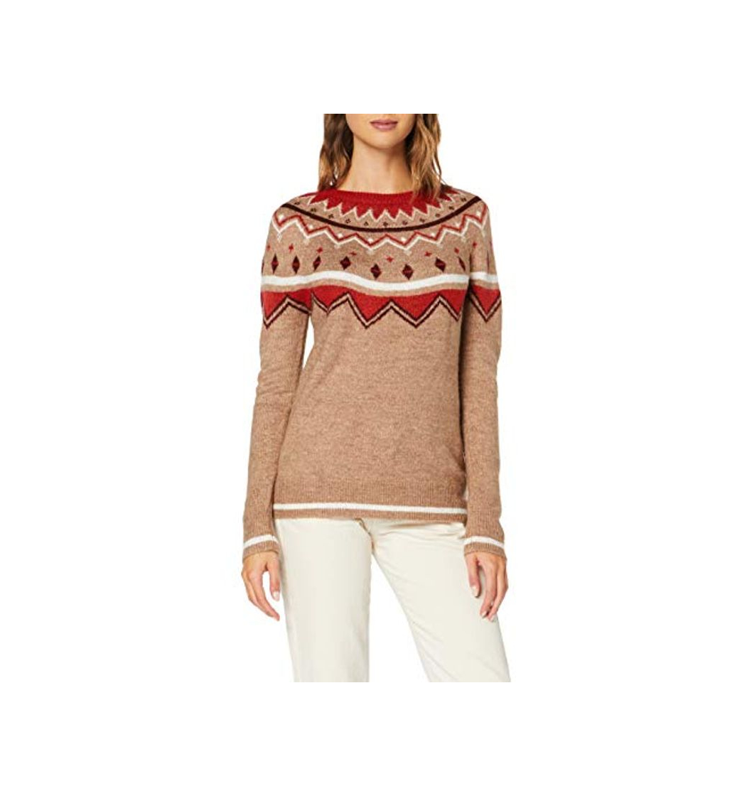 Fashion Marca Amazon - find. Jersey de Navidad con Cuello Redondo Mujer, Marrón