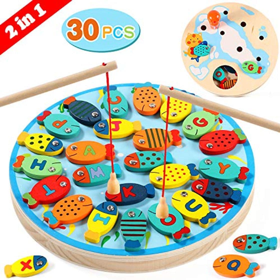 Product Lewo 2 en 1 Juego de Pesca 30 PCS Alfabeto Magnético de Madera Carta de Pesca Juguetes para 3 4 5 Años de Edad Niñas Niños Pequeños Cumpleaños Aprendizaje Educación Juguetes