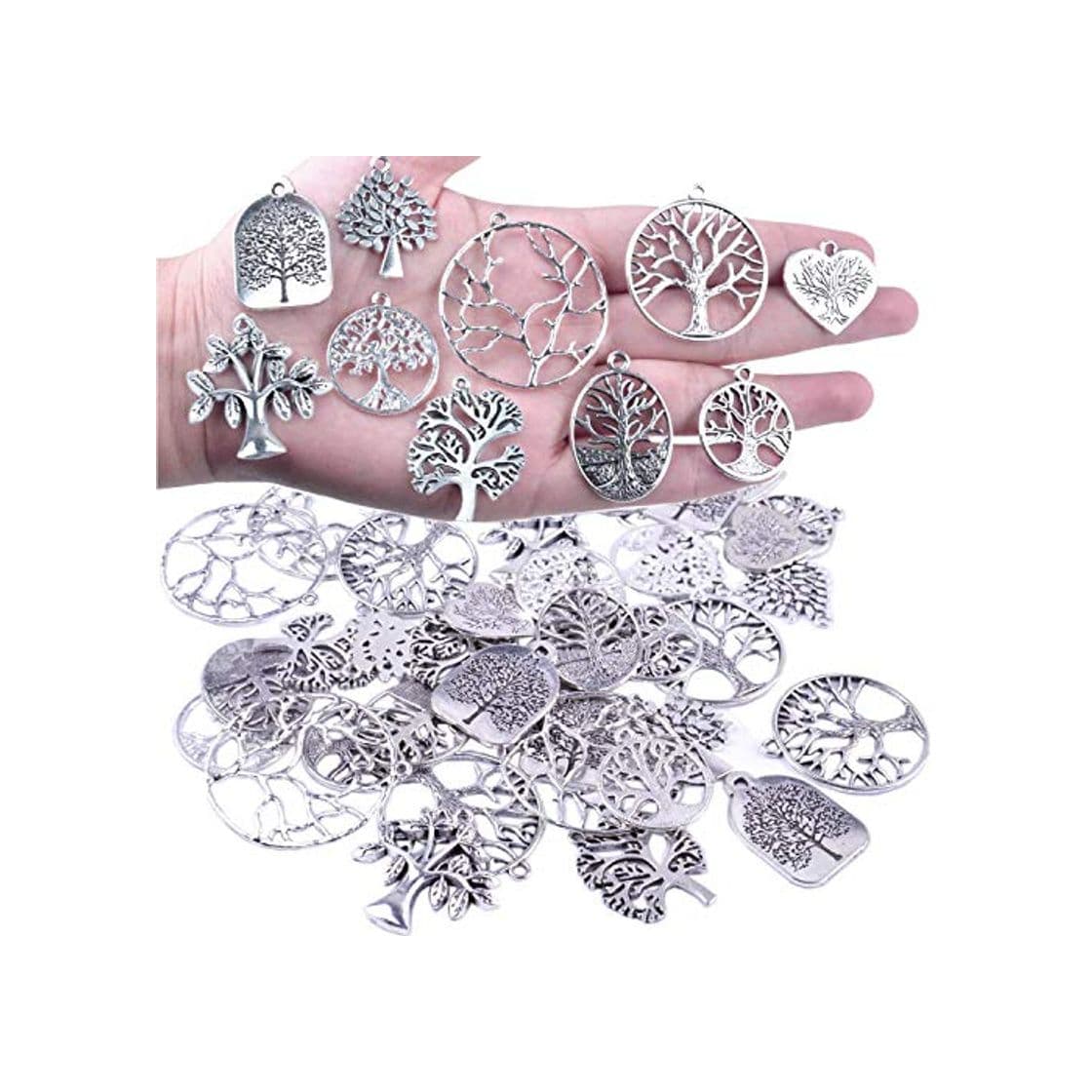 Moda BronaGrand 40pcs Colgantes de Árbol de la Vida Encantos Dijes Plata para