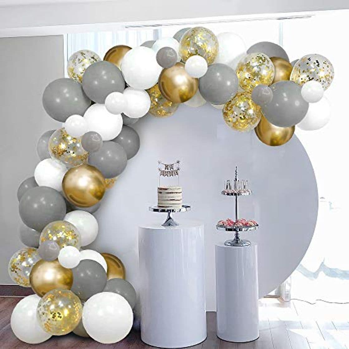 Producto Arco de Globos Dorados Blancos Grises SKYIOL Kit Guirnaldas 100 Helio Confeti Metalizados Látex Globos con 5m Arco Puntos Adhesivos para Niña Cumpleaños Boda Comunion Baby Shower Fiesta Decoración