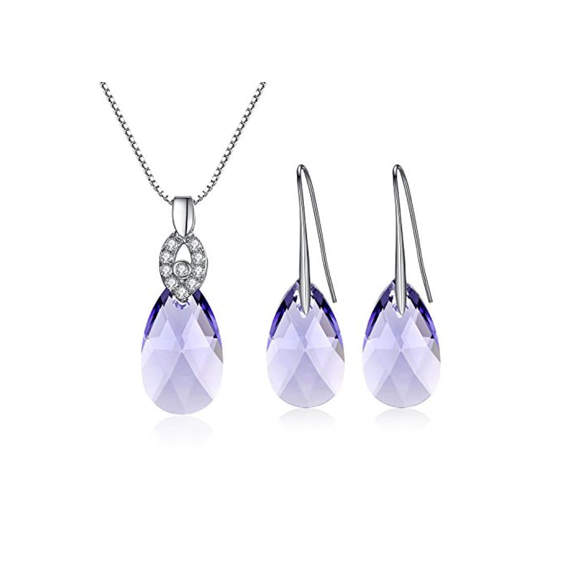 Moda GOSPARKLING GoSparking Purple Tanzanite cristalino de la lágrima de 18 Quilates de Oro Blanco Plateado de la aleación Pendientes & Sterling Dije de Plata con el Cristal austríaco para Las Mujeres