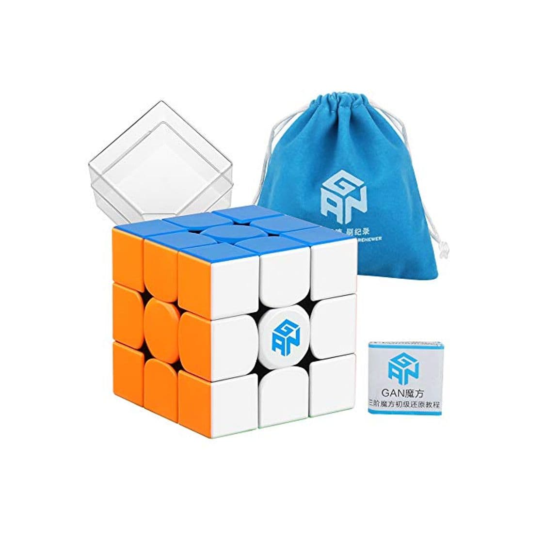 Product Coogam Gans 354 M Cubo de Velocidad sin Etiqueta Puzzle magnético 3x3 Gan354 Speedcube con Bolsa Azul Adicional