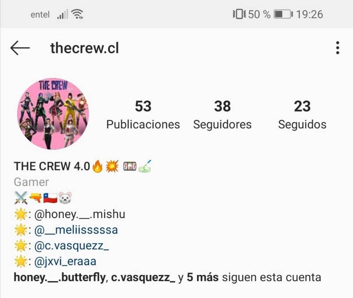 App Instagram sobre mi grupo en Free Fire 🤩