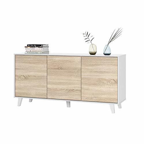 Home Habitdesign 0F6638BO - Aparador Buffet salón Comedor 3 Puertas, Color Blanco Brillo