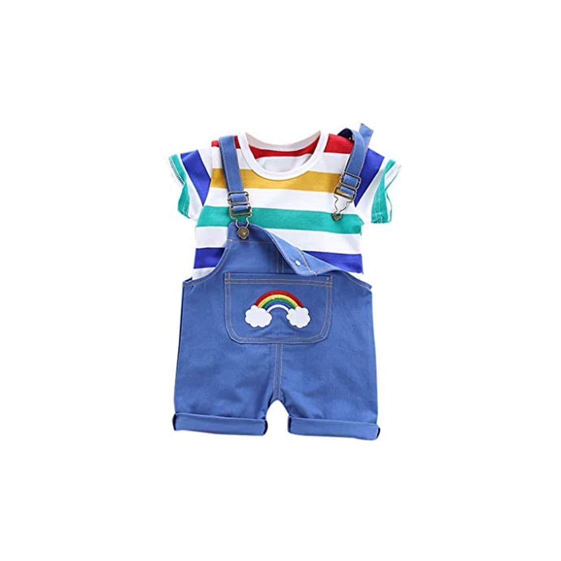 Producto Bebe Mono Conjunto Niño Camiseta Manga Corta con Estampado de Dibujos Animados Camisa y Correa Cortos Pantalón Corto Trajes Unisex Verano Tops y Pantalones 6 Meses a 3 años