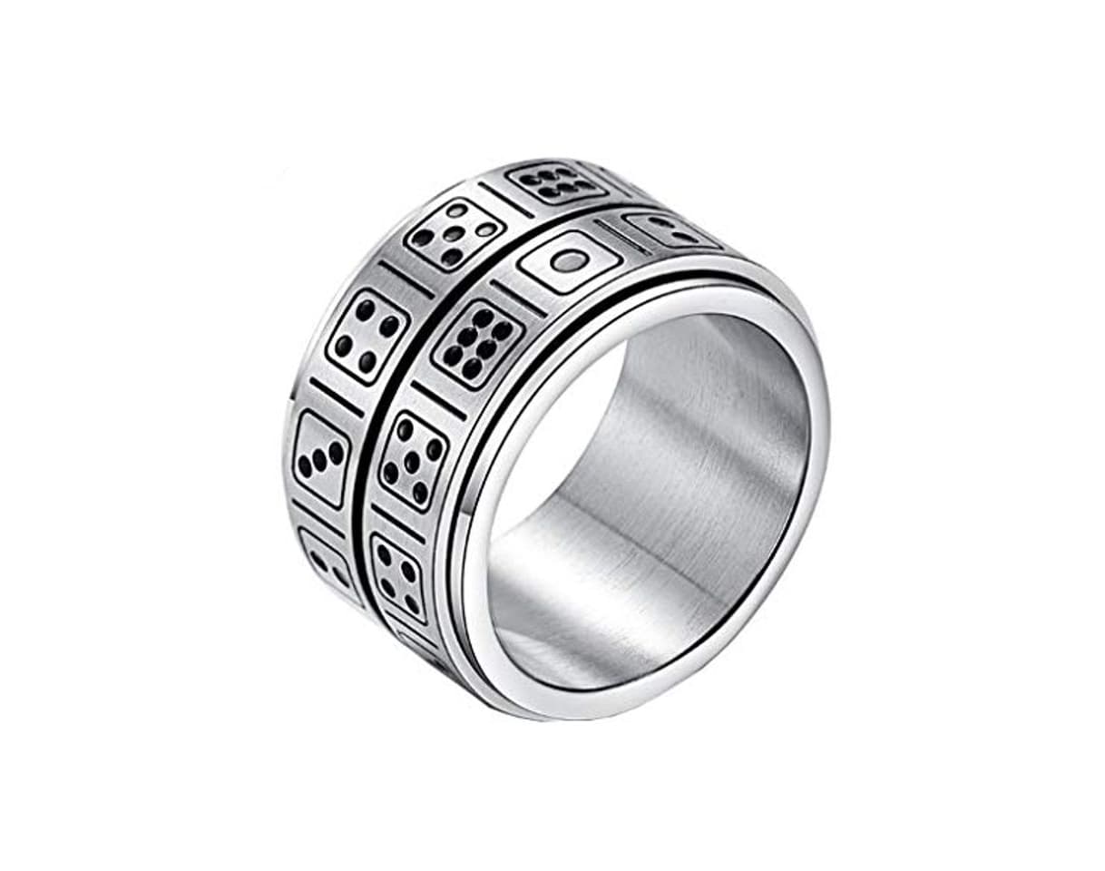 Producto HIJONES Dados de la Suerte Anillo Giratorio para Hombre Acero Inoxidable Amplio Doble Capa Giratoria Plata Tamaño 26