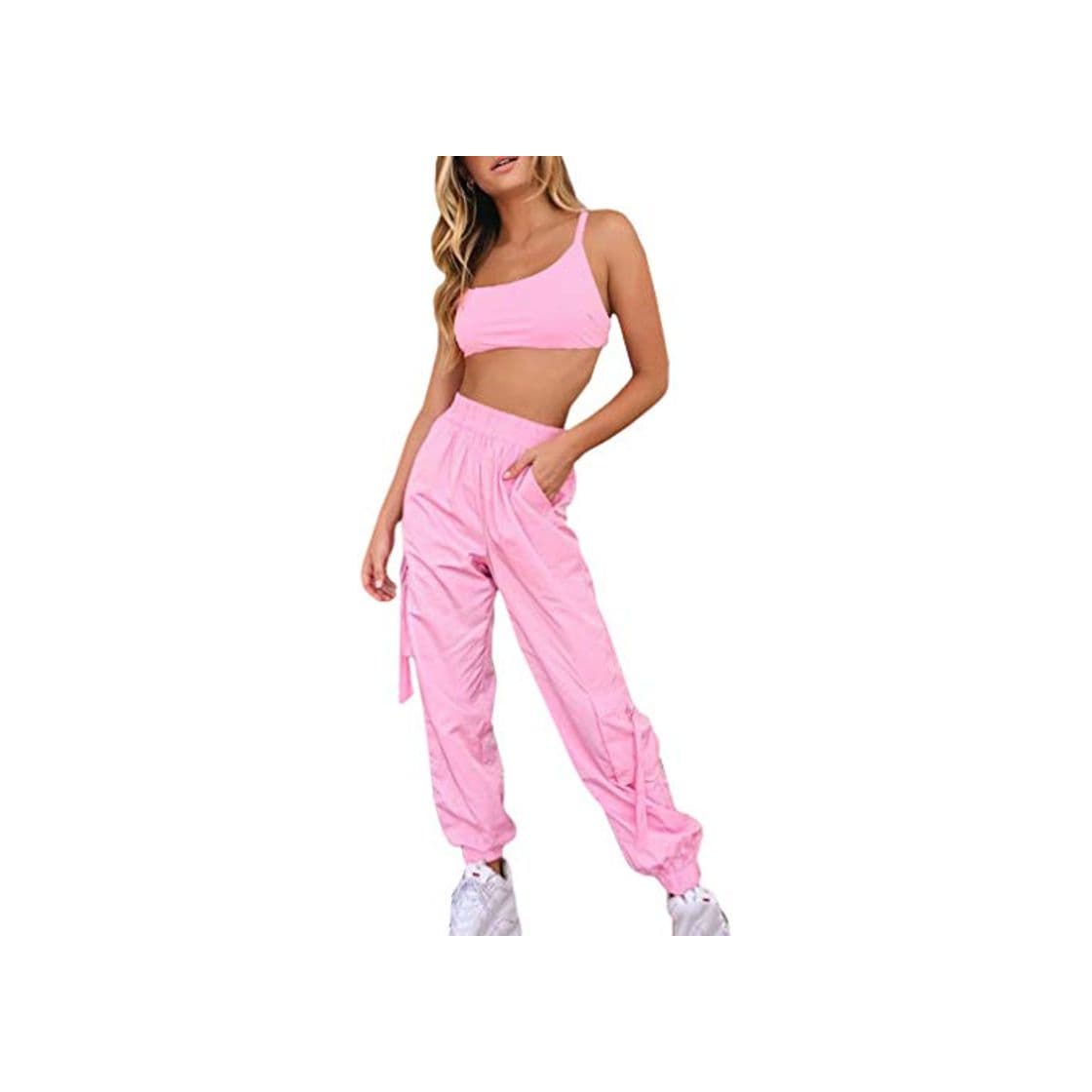 Fashion Yying Juego de Dos Piezas en Color Rosa Caramelo Conjunto de Top y Pantalones a Juego de Mujeres Conjunto de Joggers y Conjunto de Mujeres Traje Rosado Top de Joggers y Joggers