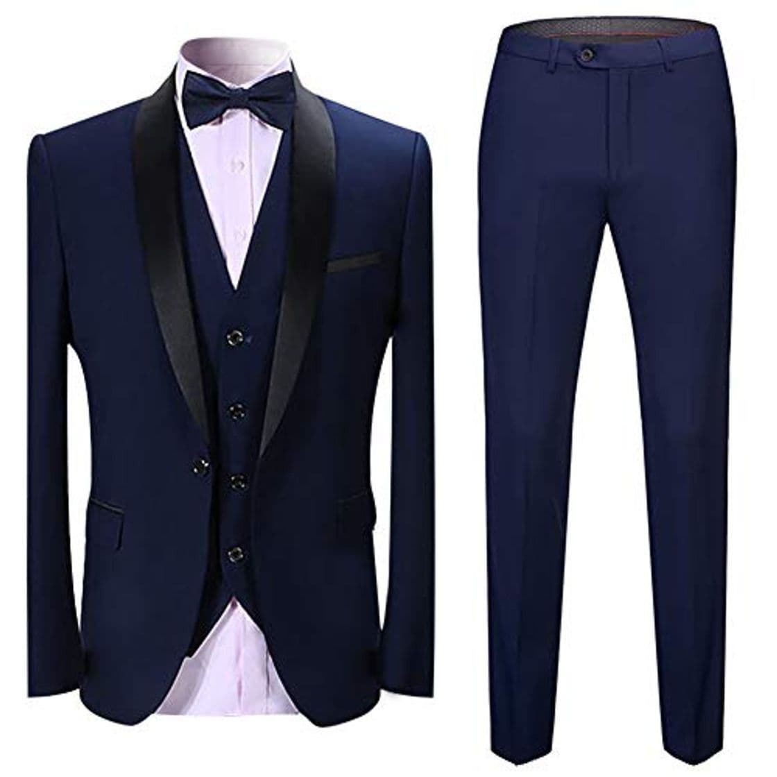 Producto Sliktaa Trajes para Hombre 3 Piezas Slim Fit Boda Formal Traje de Cena Negro Azul Marino Vino Rojo Un botón con Muesca Solapa Esmoquin Blazer Chaqueta Chaqueta y Pantalones