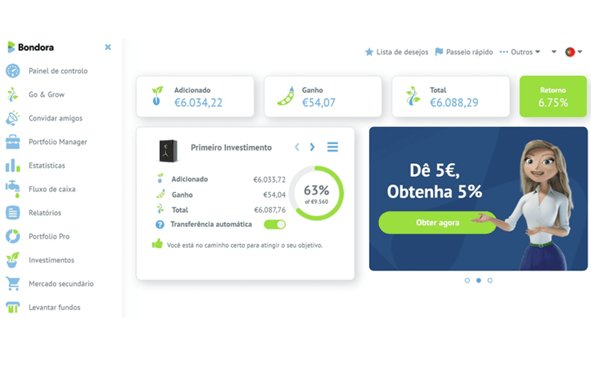 Fashion Bondora oferece 5€ para iniciar o seu investimento. 