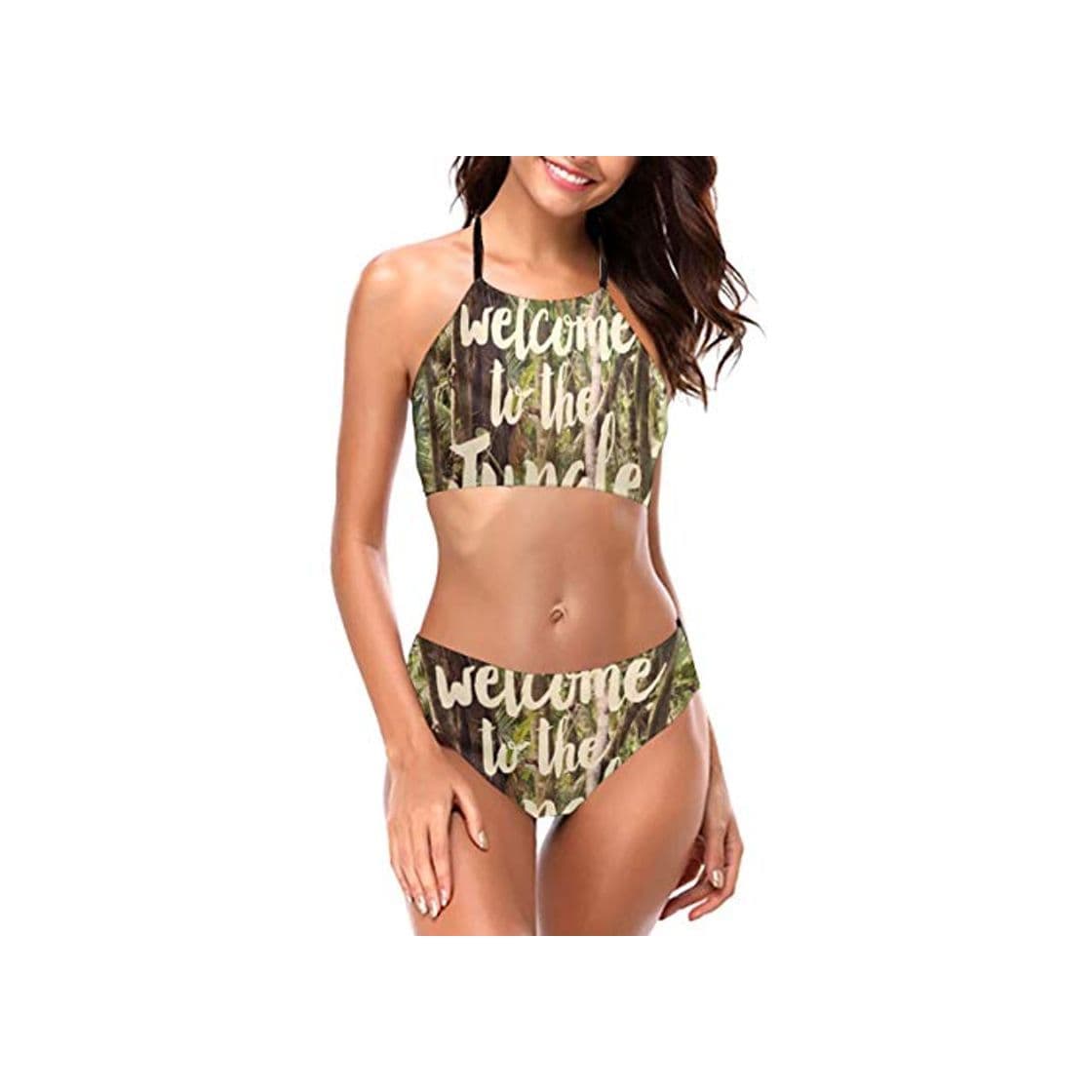 Moda Bienvenido a la Jungla Halter Top de Cuello Alto Bikini Set Traje