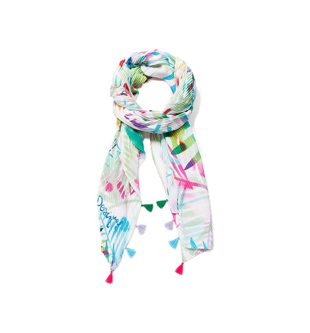 Fashion Desigual Rectangle Foulard Clio Woman White Bufanda, Blanco