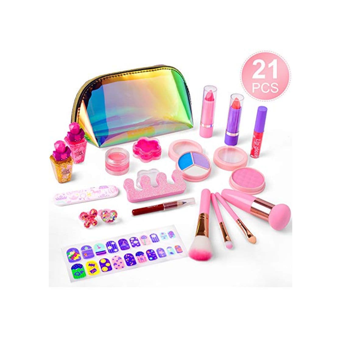 Product balnore Set de Maquillaje para niña de 21 Piezas Set de Maquillaje cosmético Lavable para niñas Maquillaje de Juguete para niñas Maquillaje niñas 3 años