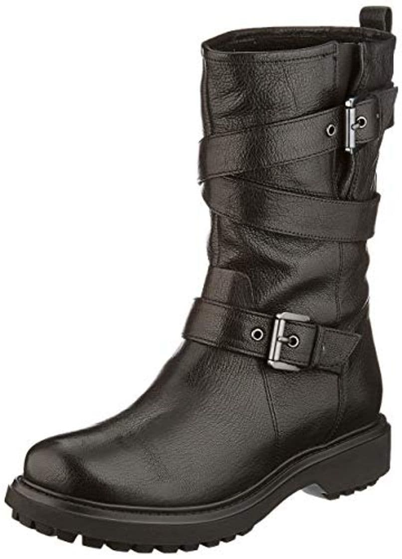 Fashion Geox D ASHEELY D, Botas Estilo Motero para Mujer, Negro