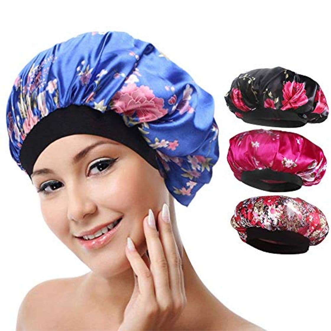 Moda 4 Pack de Gorro de Dormir de Satén Suave Gorra Ancha Salon