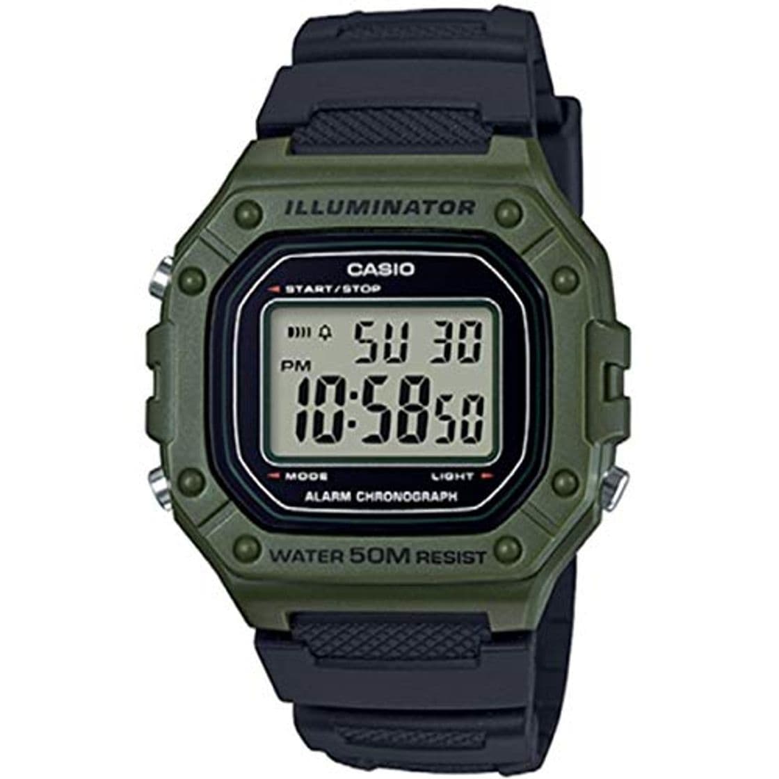 Moda Casio Reloj Digital para Hombre de Cuarzo con Correa en Resina W-218H-3AVEF