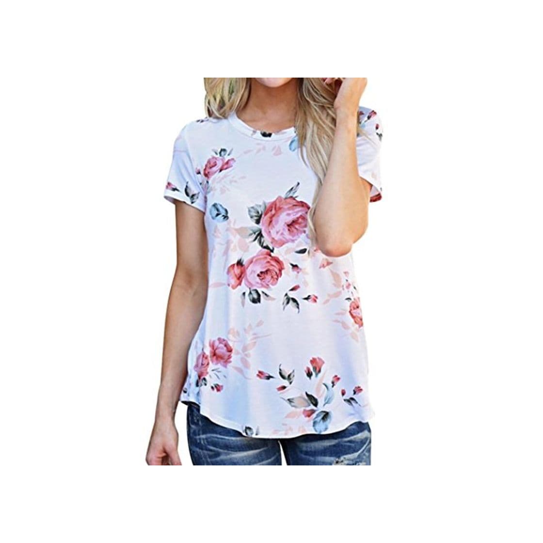 Moda OverDose La Mujer de Manga Corta Flor Impreso Blusa Casual Tops T