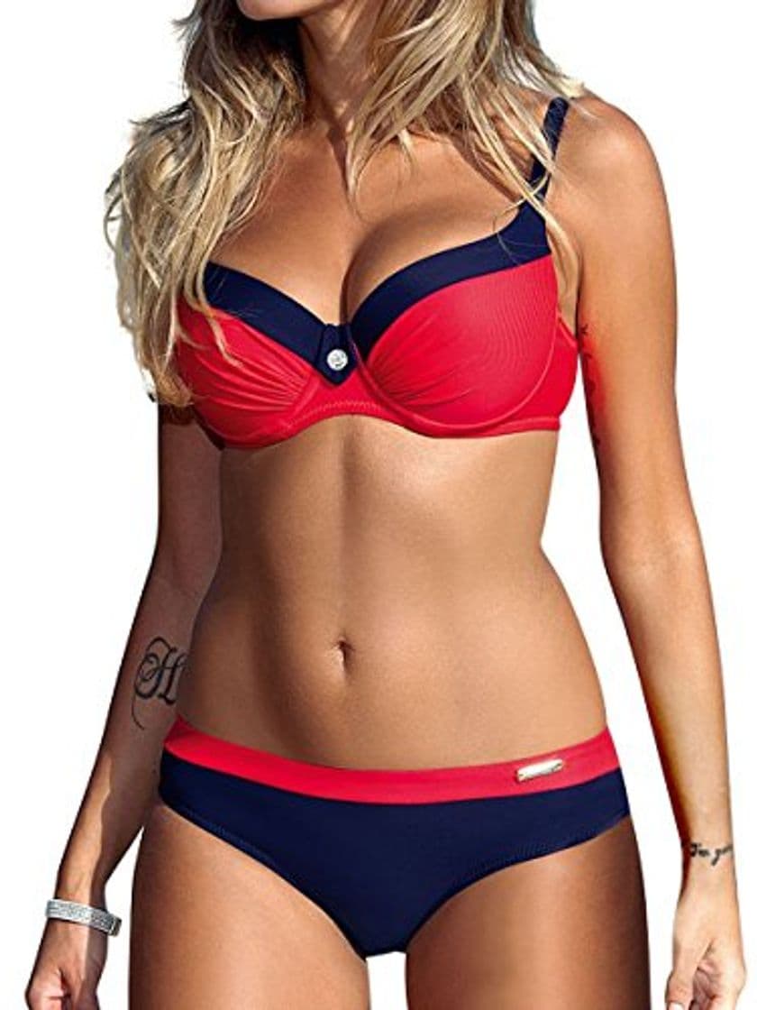 Moda Voqeen Mujeres sin Tirantes Bandeau Giro Push Up Conjunto de Bikini Cuello