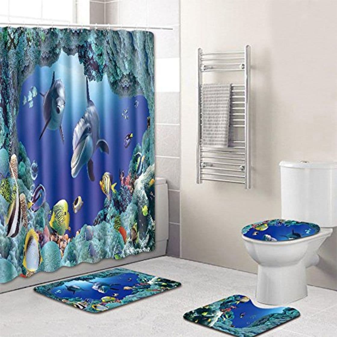 Producto Litthing Cortina de Ducha Antibacterial Impermeable Juego de Baño de Cuatro Mundo Submarino Decoracion de Baño