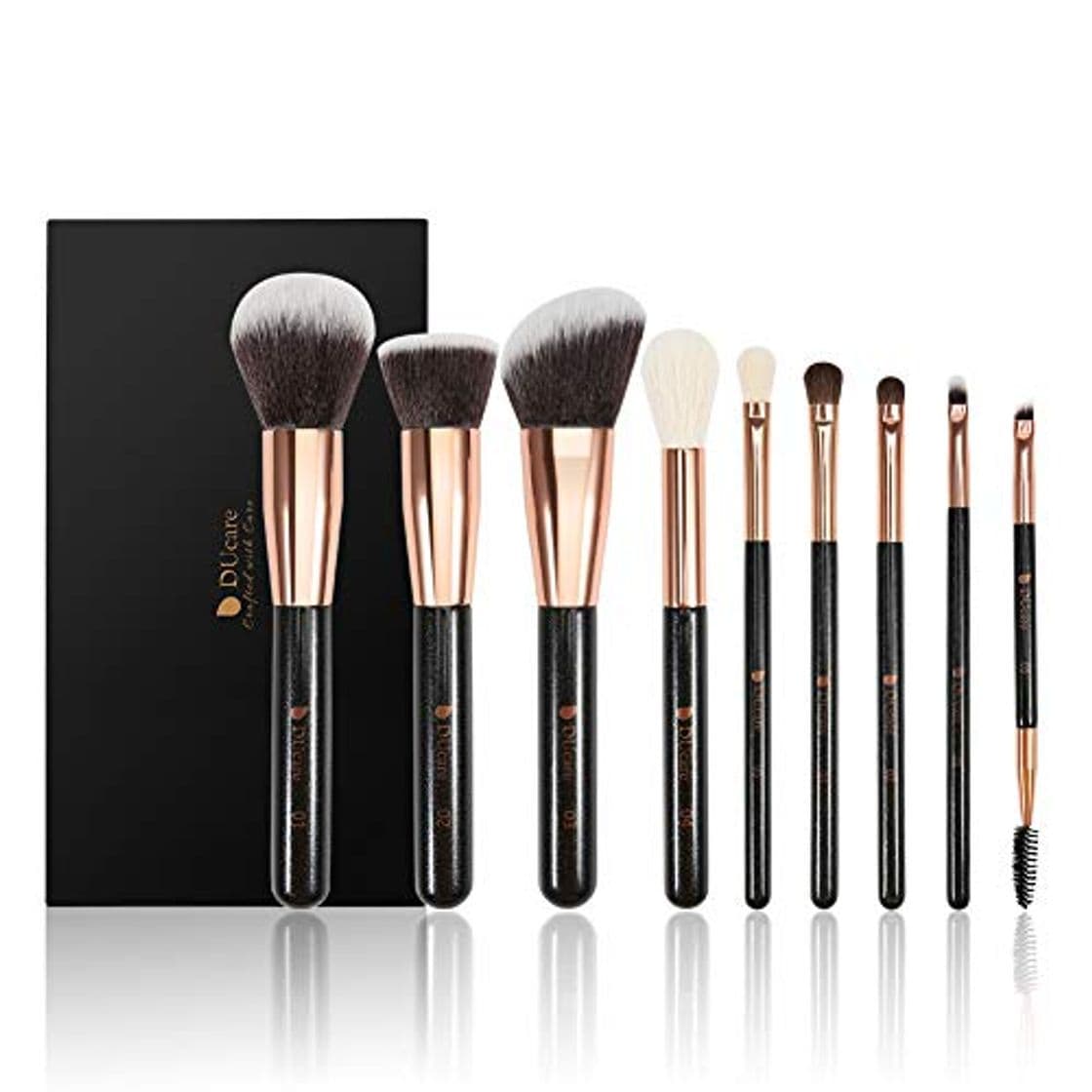 Producto DUcare Brochas de Maquillaje 9 Piezas con Bolsa Premium Brochas Maquillaje Cerdas de Fibra Sintética Suaves y sin Crueldad kit Brochas Maquillaje