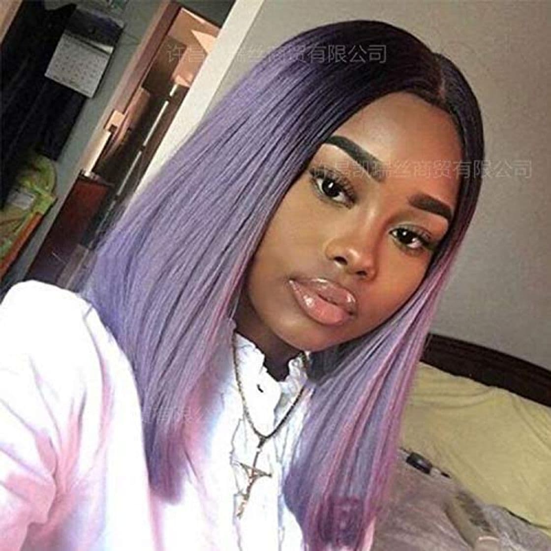 Moda FFWIGS 12" Corto Derecho Bob Pelucas para Chicas Ombre Púrpura Negro Raíces Natural Mira Calor Resistente Pelo Disfraz Diario Pelucas