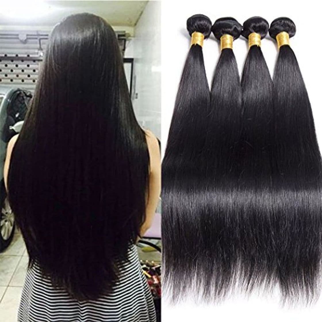 Producto 9?un grado brasile?o Virgen Pelo Liso Onda Remy pelo 3?Bundles Remy Cabello humano Weaves Natural negro