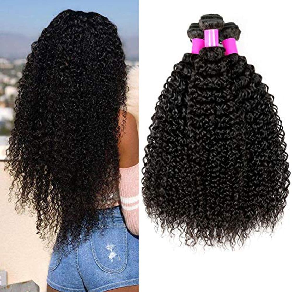 Producto pelo humano rizado natural pelo humano brasileño cabello virgen brasileño extensiones de