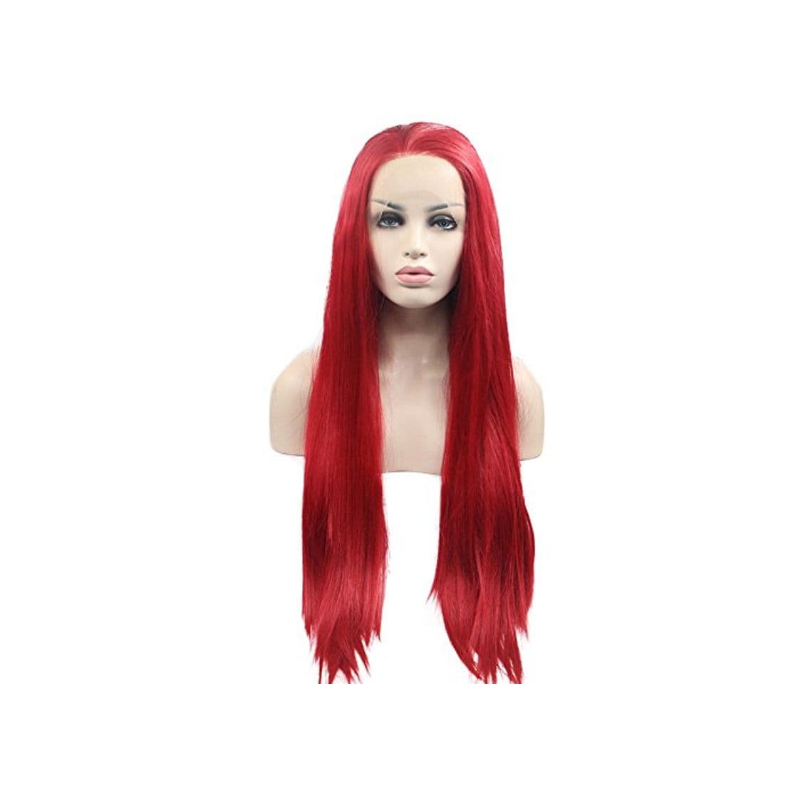 Producto xiweiya largo Silky recto pelo rojo peluca Lace Front sintético para las mujeres sin pegamento resistente al calor peluca de pelo parte