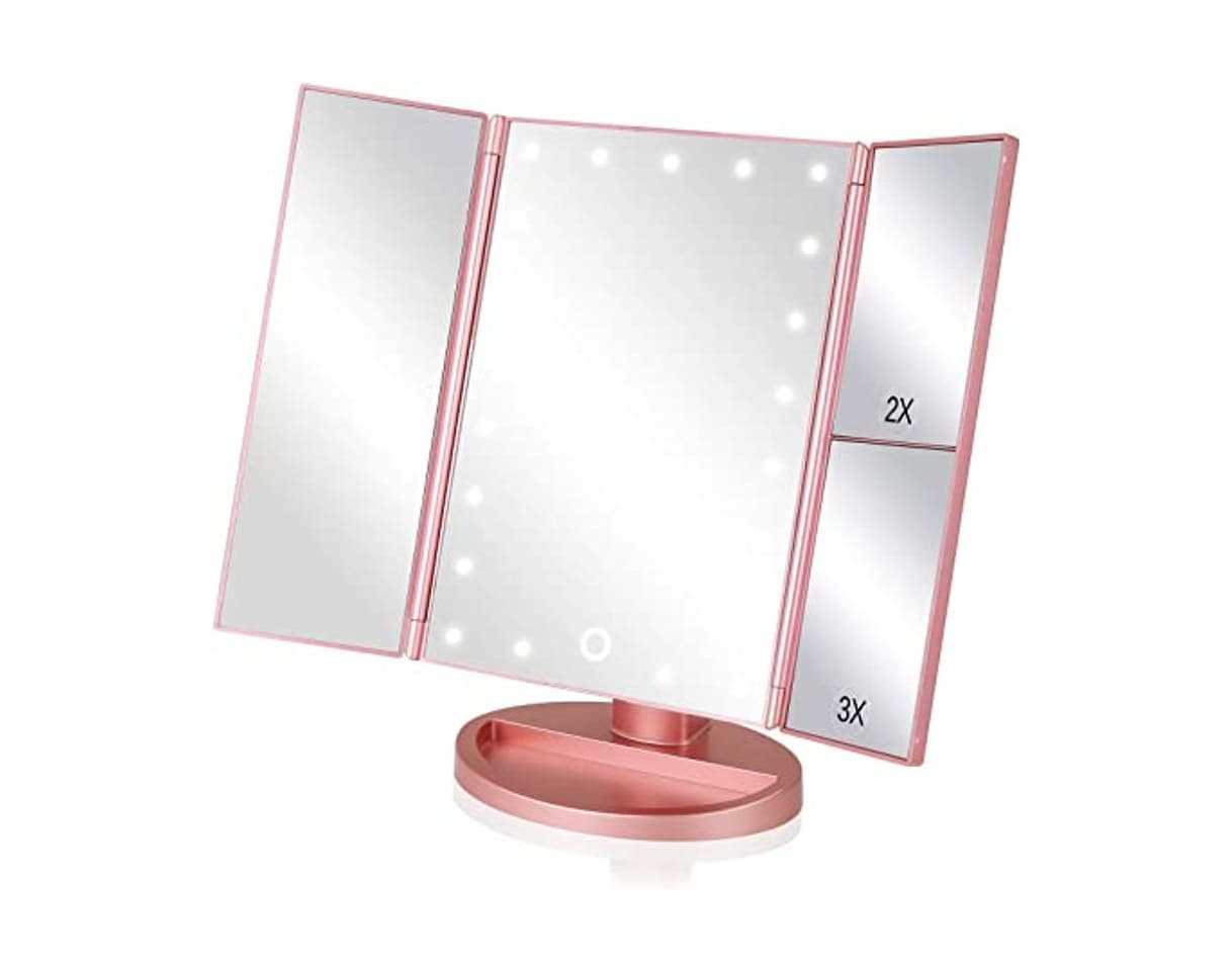 Producto Espejo Maquillaje con Luz,WEILY Triple Espejo Plegable Lámpara LED 180 Grado de