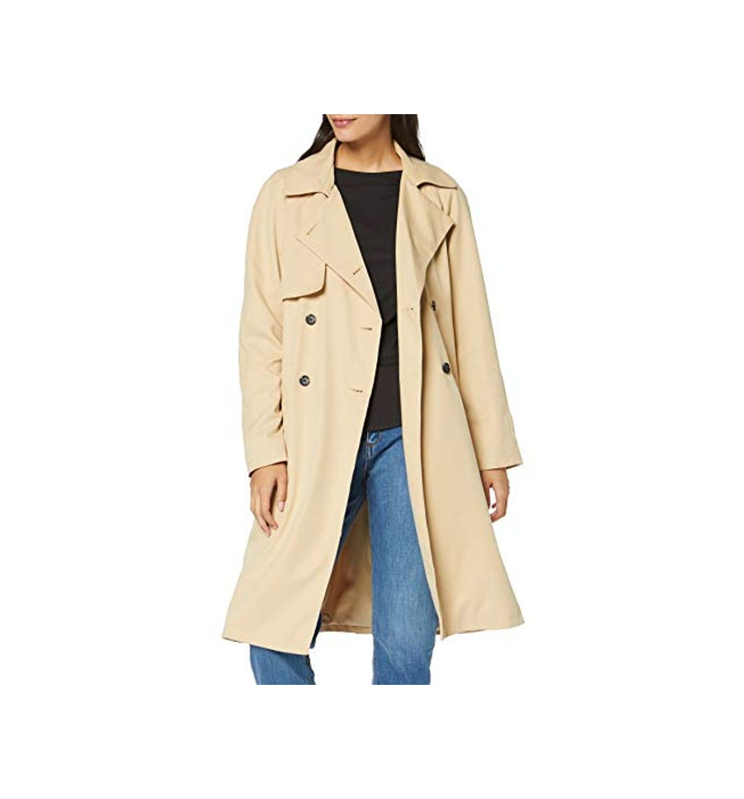 Moda Marca Amazon - MERAKI Gabardina Trench con Cinturón Mujer, Beige