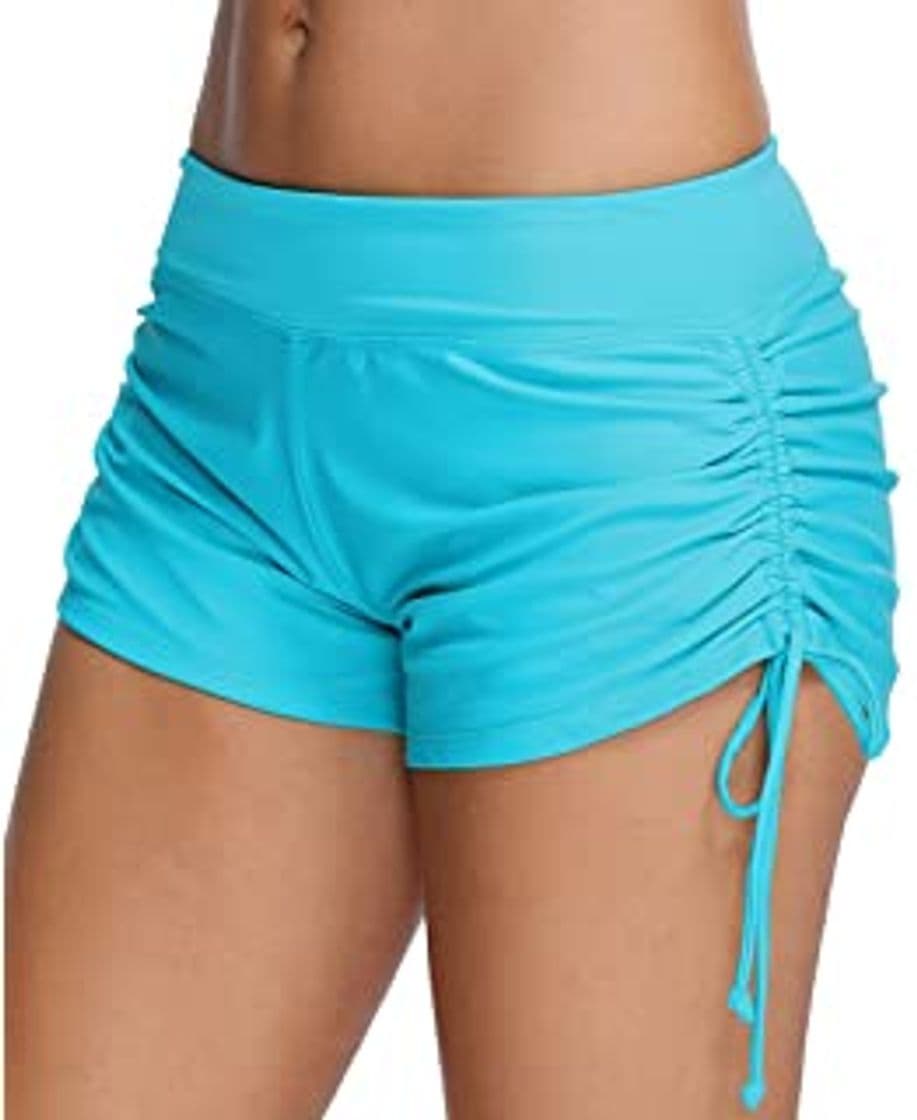 Moda DELEY Mujeres Dama Niñas Sólido Color Mini Shorts Deportes Pantalones Cortos Running Yoga Braguitas Traje de Baño Playa Bikini Ropa de Baño Rojo Tamaño M