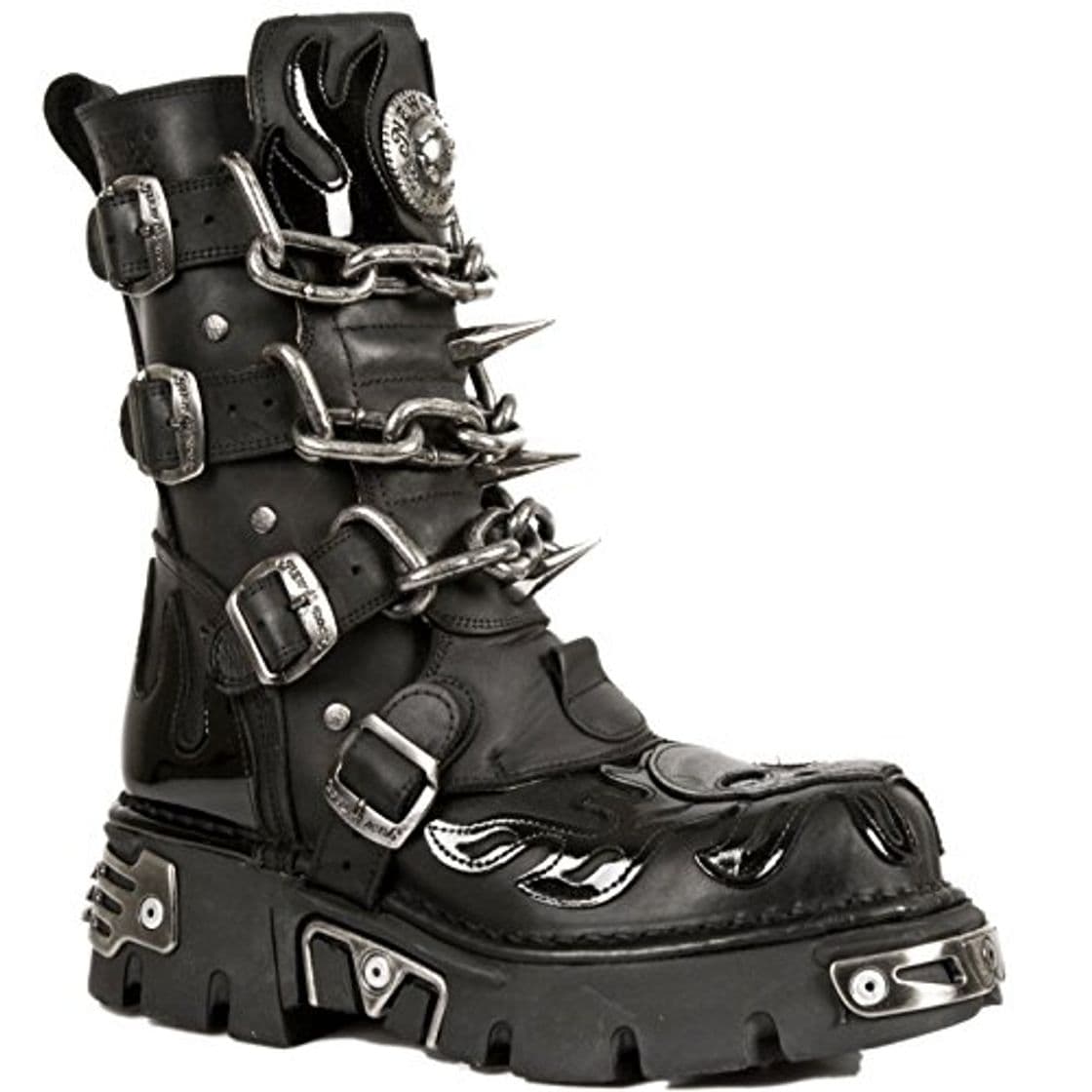 Fashion New Rock M.727 S1 Unisex Botas de Motorista de Cuero gótico Cadena