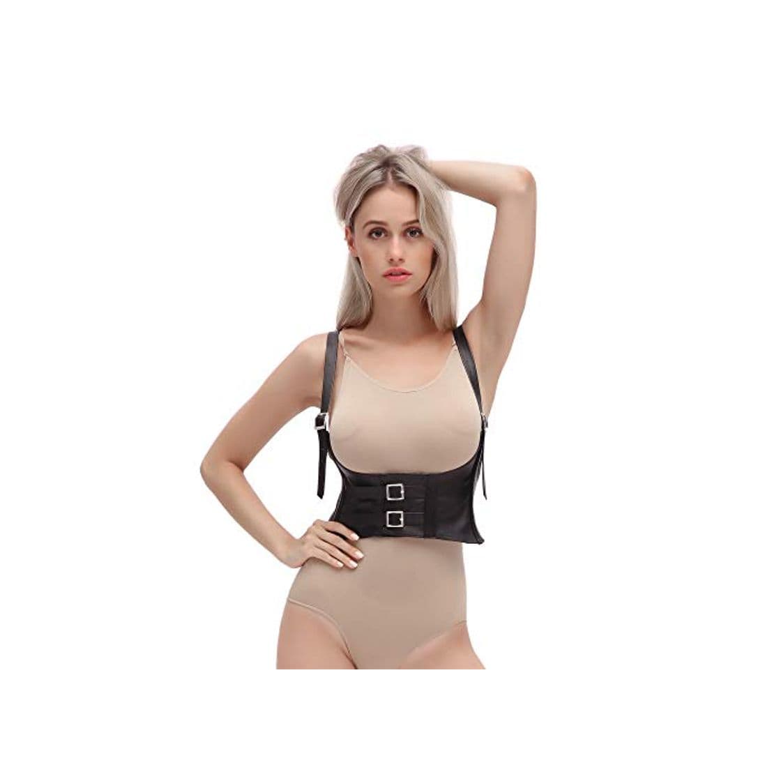 Fashion Arnés elástico de Tiras para Muje Mujeres Ajustable Cuerpo Pecho Arnés Cinturón Punk PU Leahter Steampunk Underbust Cinturón Cinturón Corsé Elástico Cintura ancha Banda Tirantes Correas Body Shaper Cl