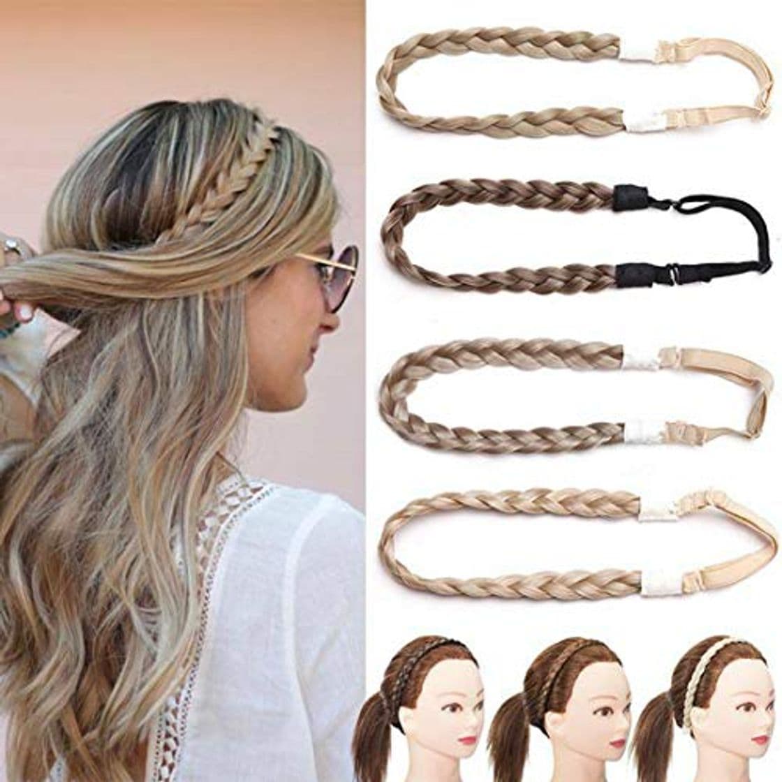 Moda Extensiones de cabello Hairband trenzado de cabello Diadema Clásico grueso grueso Trenzas anchas Trenzado elástico Elástico Mujeres Chica Accesorio de belleza 30g Marrón oscuro