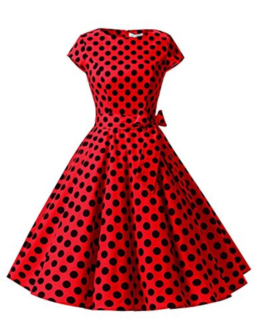 Moda Dressystar Vestidos Coctel Corto Vintage 50s 60s Manga Corta Rockabilly Elegante Mujer Rojo Negro Luanres B M