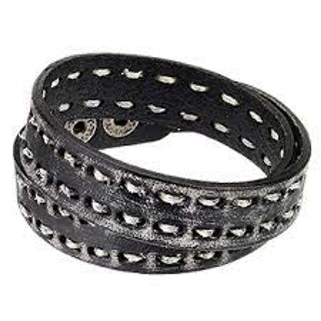 Fashion Desconocido Pulsera Doble de Cuero Negro Grunge con Pulsera de Puntadas Gruesas