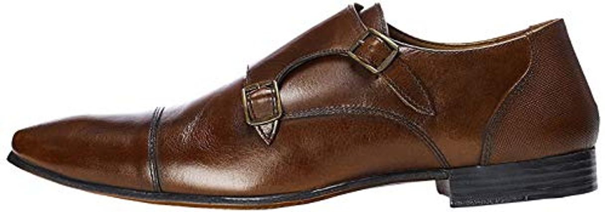 Moda find. Zapatos estilo Monje de Doble Hebilla para Hombre, Marrón