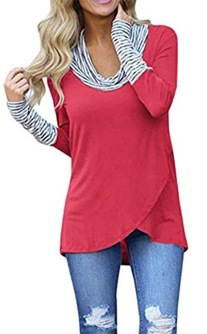 Producto SHOBDW Mujeres Retro O-Cuello Franja de Manga Larga Sudadera Jersey Tops Blusa