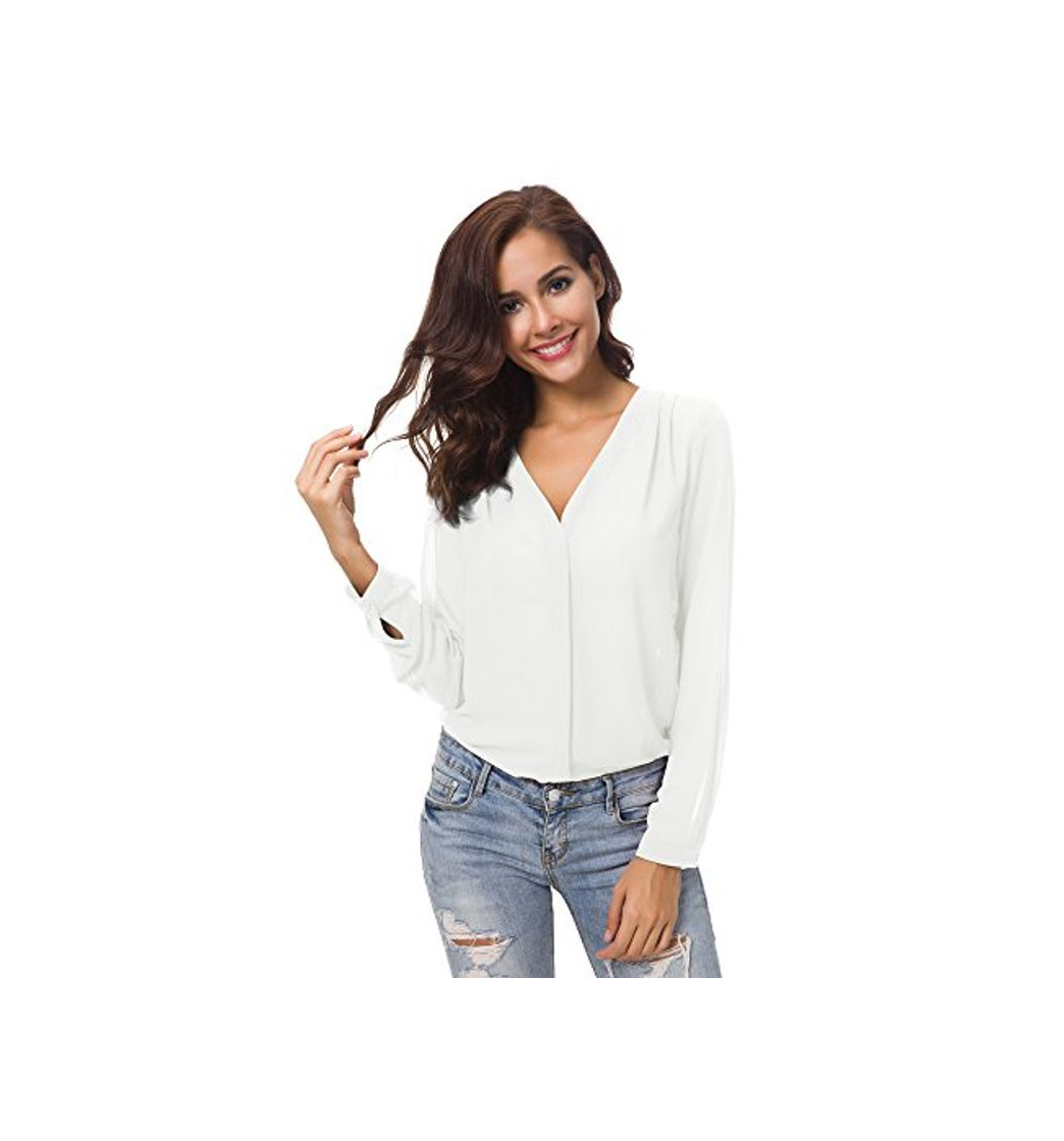 Fashion Urban GoCo Blusa de Gasa con Escote en V Mangas Largas y