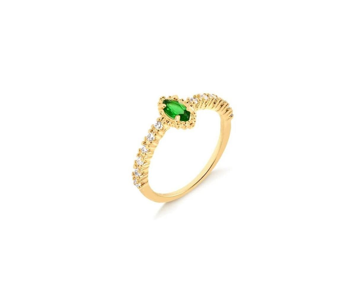 Product Anel navete verde esmeralda folheado em ouro R$89