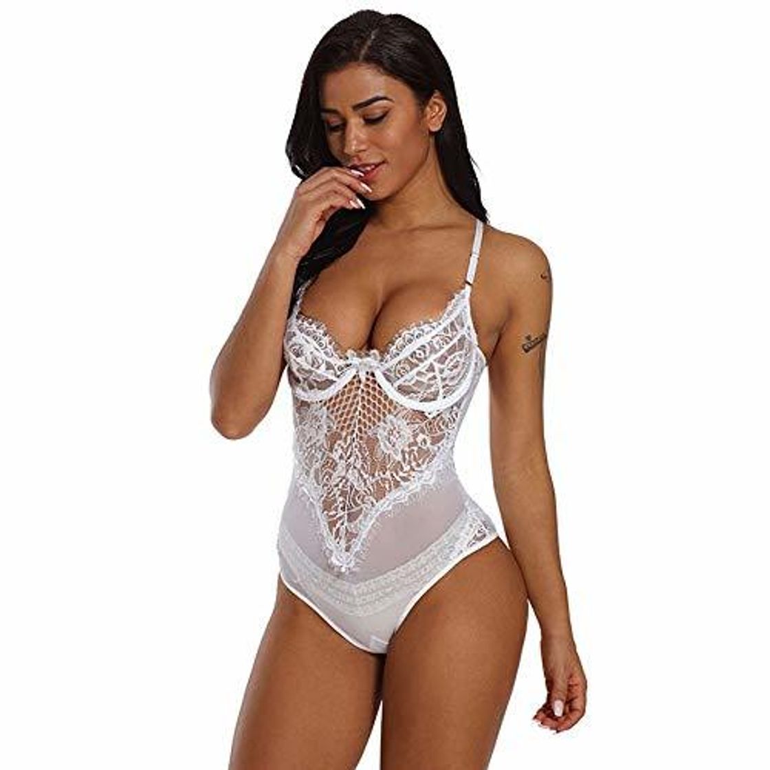 Producto JJHR Bodysuit Mono Transparente Encaje Mono Mujeres Backless Cupped Bodycon Mamelucos Mujer