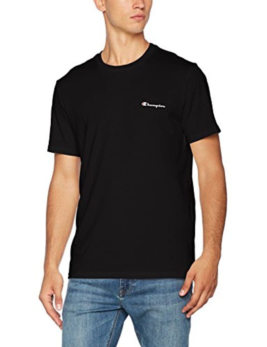 Moda Champion Classic Small Logo para Hombre Camiseta, Negro