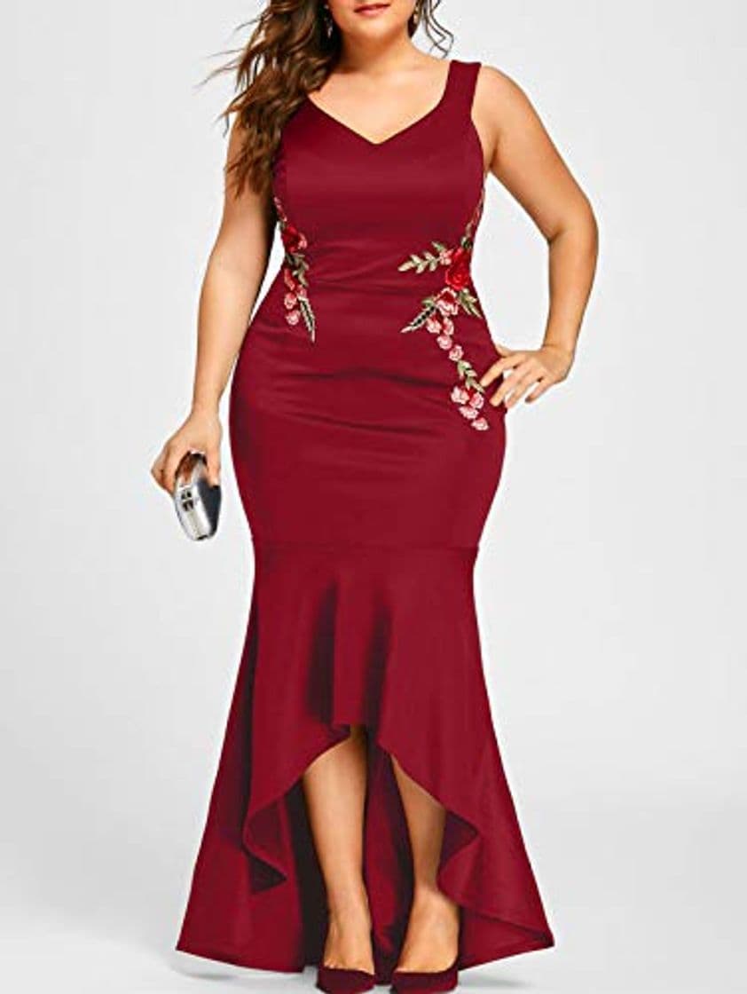 Moda GMZA Ricamo Rose Mermaid Plus Size 5XL Serbatoio Nero scollo a V Lungo Elegante Abito da Sera Femminile Vestito da Sera XL Rosso